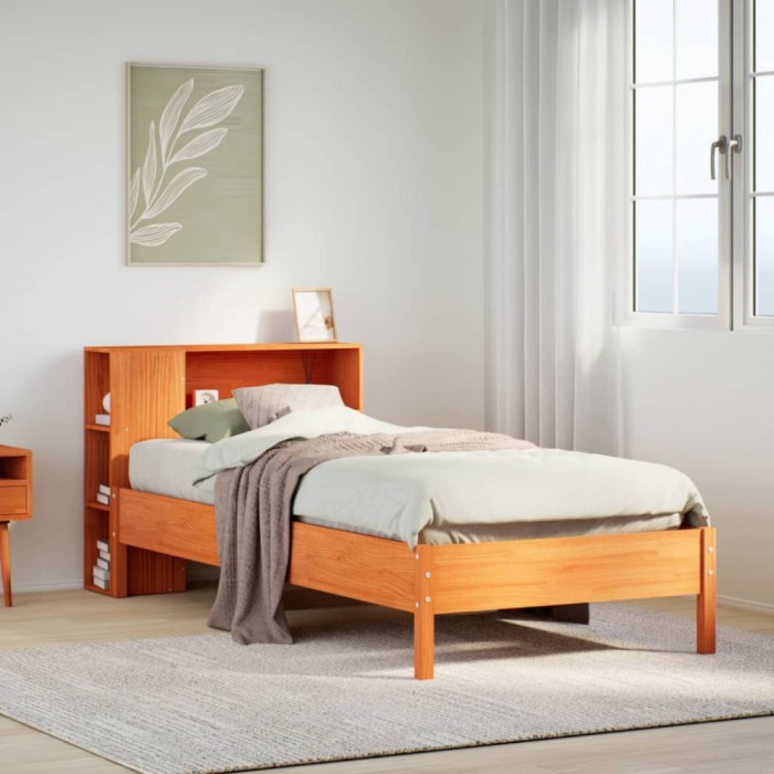 vidaXL Pat bibliotecă fără saltea maro ceruit 75x190 cm lemn masiv pin 3322857
