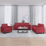 vidaXL Set de canapele cu perne, 3 piese, roșu vin, piele ecologică