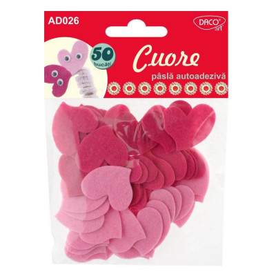 Cuore Autoadeziv DACO, 50 mm, 50 Buc/Set, Culoare Roz, Inimioare Roz, Inimioare cu Adeziv, Accesorii Craft, Accesorii Decoratii, Cuore din Pasla Autoa foto