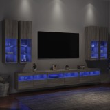 vidaXL Comode TV de perete cu lumini LED, 7 piese, gri sonoma