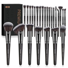 Set 25 pensule machiaj, Feel Gorgeous, din Fibre sintetice moi, maner rezistent, machiaj profesional/incepator