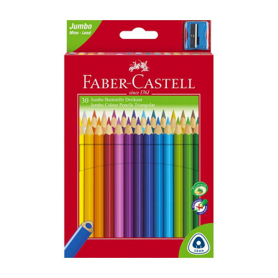 Creioane colorate 30 culori triunghiulare jumbo, cu ascutitoare, Faber Castell FC116530 foto