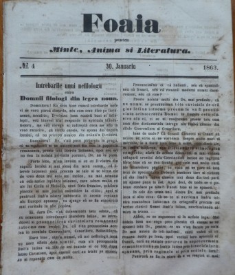 Foaia pentru minte , inima si literatura , nr. 4 , 1863 , Grigore Alexandrescu foto