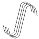 Cumpara ieftin Set 4 carlige de agatare carne, argintii 15 cm, grosime 3 mm, otel inoxidabil curbat tip S cu varf pentru perforare, pentru maturare si preparate afum