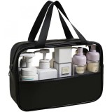 Geanta cosmetice Flippy, pentru voiaj sau organizare, material PVC/textil, impermeabila, portabila, 30X21X12 cm, negru