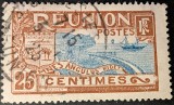 R&eacute;union &ndash; Timbre 25c &ndash; Vedere Portuară &ndash; Colonie Franceză &ndash; Obliterat