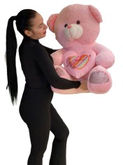 Urs roz cu inima Te iubesc 70cm