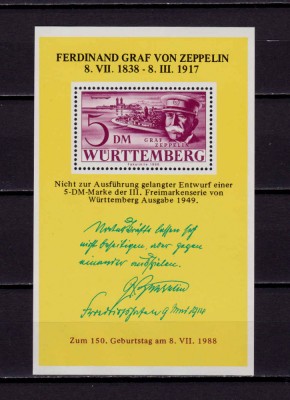 ✅(V30) Germania &amp;#039;88, bloc/vinieta 5DM Graf von Zeppelin 150 ani de la nastere foto