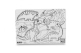 Plansa reutilizabila cu desene de colorat, model Dinozauri,25x35 cm