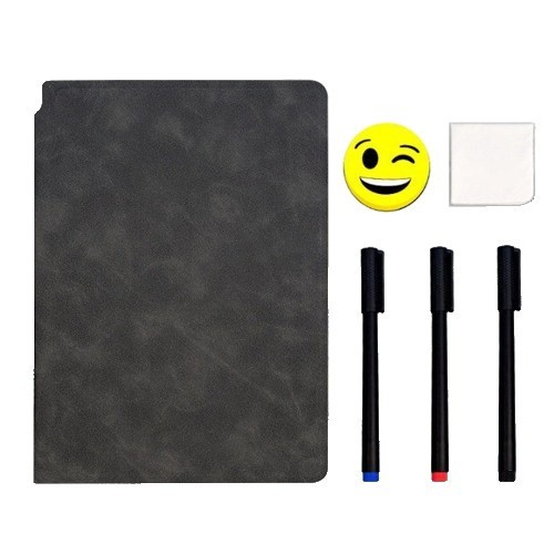 Set agenda a5 reutilizabila cu pagini tip tabla, agenda pagini albe cu stergere uscata, 3 markere, 1 burete &Egrave;i 1 laveta de sters, portabila, 24 x 16.