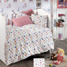 Lenjerie de pat pentru o persoana cu husa elastic pat si fata perna dreptunghiulara, Kids, bumbac satinat, gramaj tesatura 120 g mp, multicolor foto