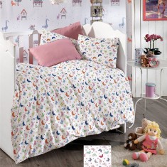 Lenjerie de pat pentru o persoana cu husa elastic pat si fata perna dreptunghiulara, Kids, bumbac ranforce, gramaj tesatura 120 g/mp, multicolor