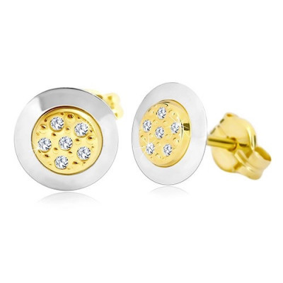 Cercei din aur de 14K - cerc cu zirconii transparente &amp;icirc;n centru, aur galben și alb foto