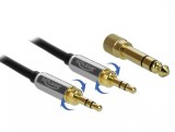 Cablu jack stereo 3.5mm 3 pini T-T + adaptor cu surub 6.35 mm 1m, Delock 85785