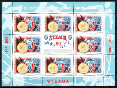 Romania 2007, LP 1766 b, 60 de ani Clubul &amp;quot;STEAUA&amp;quot;, minicoala, MNH! RARA!!! foto