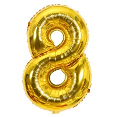 Balon din folie flippy, cifra 8, 81 cm, pentru aer sau heliu, bulk, auriu