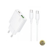 Incarcator Retea Cu Cablu USB-C Borofone BN25 Wish 30W 3A 1 x USB-A - 1 x USB-C Alb
