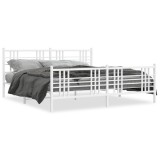 Cumpara ieftin Cadru de pat metalic cu tablie de cap/picioare, alb, 180x200 cm