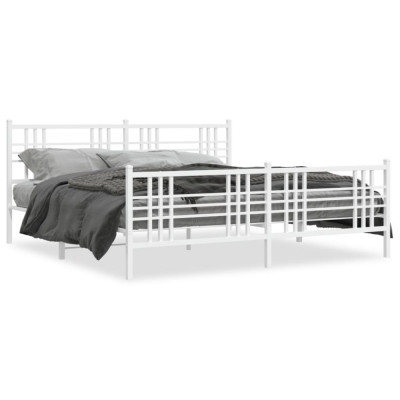vidaXL Cadru de pat metalic cu tăblie de cap/picioare, alb, 183x213 cm foto