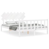 Cadru de pat cu tablie, alb, king size, lemn masiv