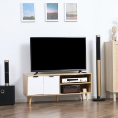 HOMCOM Dulap cu Suport pentru TV de pana la 46&amp;quot;, Comoda TV cu Rafturi de Depozitare ?i Dulap, 110x39x48,8 cm, Lemn Natural foto