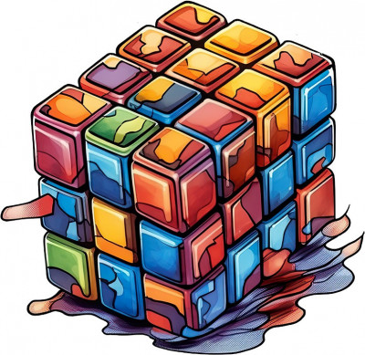 Sticker decorativ Cub Rubik, Albastru, 61 cm, 7986ST-1 foto