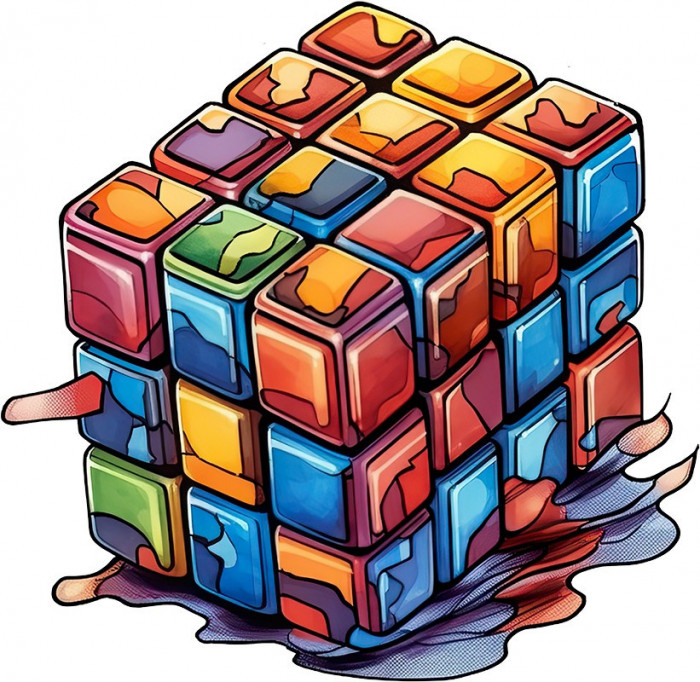 Sticker decorativ Cub Rubik, Albastru, 61 cm, 7986ST-1