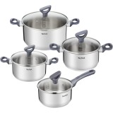 Set 8 piese Tefal Daily Cook, inductie, cratita de 16 cm, oala de 18/20/24 cm, 4 capace de sticla cu design inteligent, manere ergonomice, interior gr