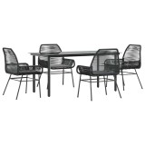Cumpara ieftin Set de sufragerie de gradina 5 piese neagra Sticla Poly Rattan