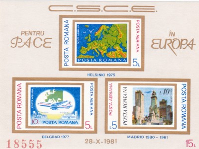 CONFERINTA PENTRU SECURITATE SI COOPERARE COLITA NEDANTELATA,1981,Lp.1043,MNH. foto