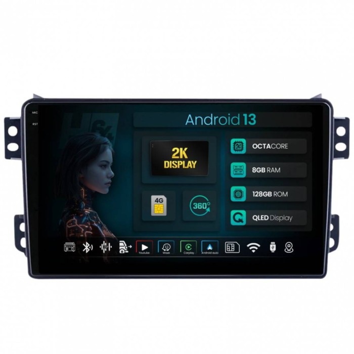 Navigatie 2K Opel Agila (2007-2014) 8GB RAM Android 13 Octacore Slot Sim 4G DSP GPS Wi-FI Carplay Android Auto USB Bluetooth Waze Touchscreen 9.5 Inch