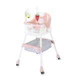 Scaun de masa pliabil 4in1 de la 6 luni +, cu roti, centura de siguranta, suport de agatat jucarii, cos de depozitare, 110 x 60 x 70 cm, roz