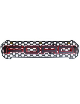 Grila radiator negru mat cu contur rosu, leduri portocalii, Ford Ranger T8 2019-2022 foto