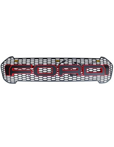 Grila radiator negru mat cu contur rosu, leduri portocalii, Ford Ranger T8 2019-2022