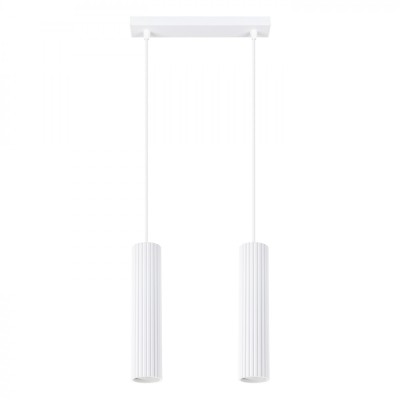 Lampă Suspendată Karbon Alb Din Aluminiu, 2 Becuri Tub Minimalistă De Interior. foto