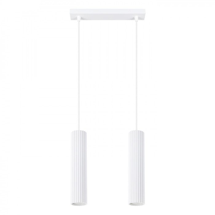 Lampă Suspendată Karbon Alb Din Aluminiu, 2 Becuri Tub Minimalistă De Interior.