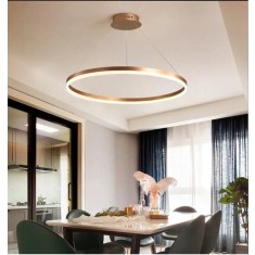 Lustra LED Minimalist Ring, 80W, 40cm, Auriu, telecomanda, lumina rece/calda/neutra, intensitate reglabila