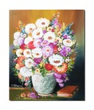 Cumpara ieftin Tablou pictat manual living, dormitor, hol, Vaza cu crizanteme si carte, 60x50cm ulei pe panza, gata de agatat pe perete