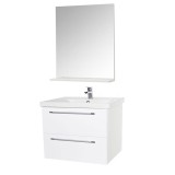 Set mobilier baie suspendat, cu lavoar ceramic, GN0541, front MDF, 60 cm, 2 sertare, glisiere soft close si oglinda cu polita GN0671, dreptunghiulara,