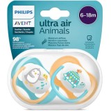 Set 2 suzete Philips-AVENT Ultra Air SCF080/07, ortodontica, 6-18 luni, Albastru/Galben