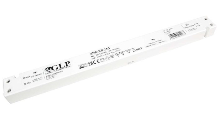 GLP GTPC-200-24-S, sursă de alimentare GLP: 24V/8.33A, CV, carcasă din plastic, subțire