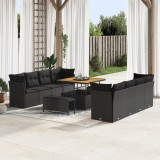 Set canapea vidaXL 11 piese cu perne Ratan Polipropilenă Negru