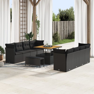 Set canapea vidaXL 11 piese cu perne Ratan Polipropilenă Negru foto