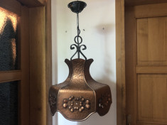 Candelabru,lustra,lampa de tavan rustica bavareza,din cupru in basorelief foto