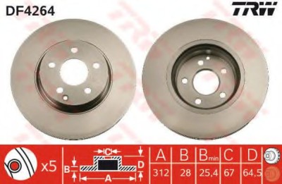 Disc frana MERCEDES E-CLASS T-Model (S211) (2003 - 2009) TRW DF4264 foto