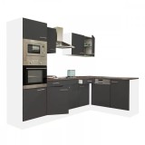 Bucatarie Modulara 280 cm Yorki: Corp Alb, Front Antracit Satinat, Blat 38mm, Ajustabila, Calitate Premium