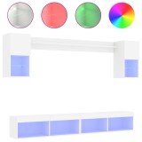 Cumpara ieftin Unitati de perete TV cu LED-uri, 6 piese, alb, lemn prelucrat