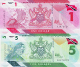 Bancnota Trinidad &amp; Tobago 1 si 5 Dolari 2020 - PNew UNC ( polimer - set x2 )