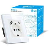 Cumpara ieftin Priza rama sticla securizata, porturi USB-A si USB-C, iUni UC1, 16A