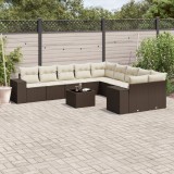 VidaXL Set canapele de grădină cu perne, 11 piese, maro, poliratan 3223122
